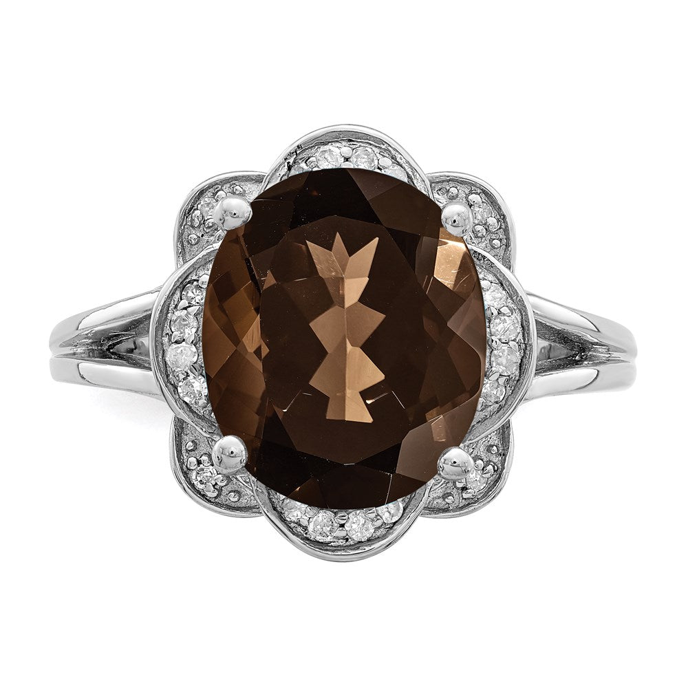 Sterlingsilber Rhodium Oval Rauch Quarz & Diamant Ring (size 7 Nur)