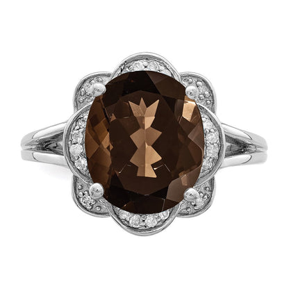 Sterlingsilber Rhodium Oval Rauch Quarz & Diamant Ring (size 7 Nur)