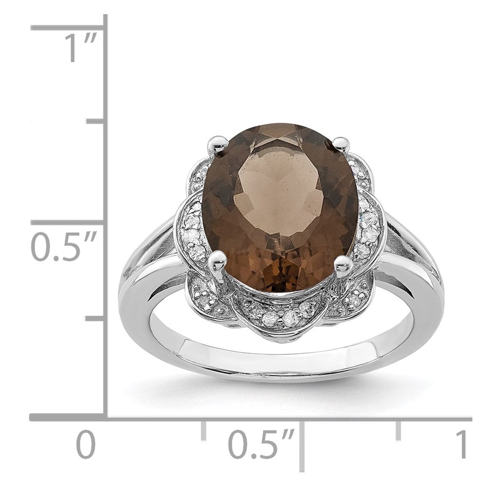 Sterlingsilber Rhodium Oval Rauch Quarz & Diamant Ring (size 7 Nur)