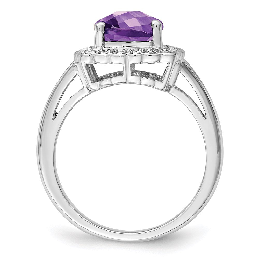 Sterlingsilber Rhodiniert Karo Schliff Amethyst & Diamant Ring (size 7 Nur)