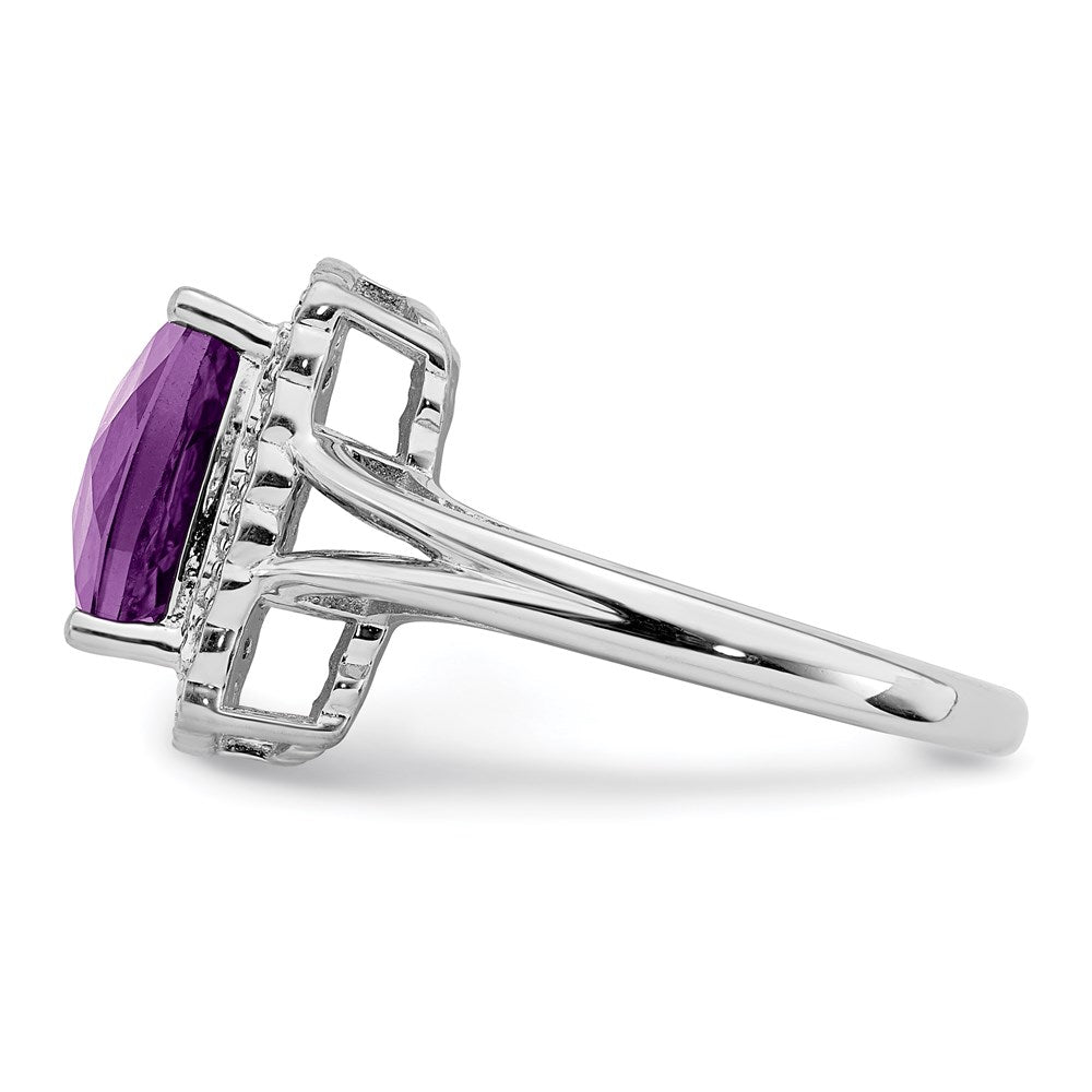 Sterlingsilber Rhodiniert Karo Schliff Amethyst & Diamant Ring (size 7 Nur)