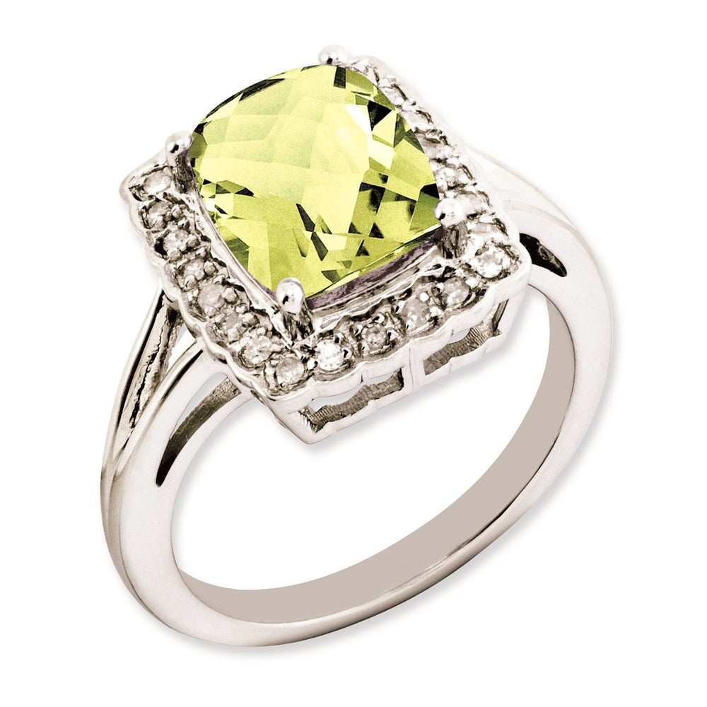 Sterlingsilber Rhodiniert Karo Schliff Zitrone Quarz & Diamant Ring (size 7 Nur)