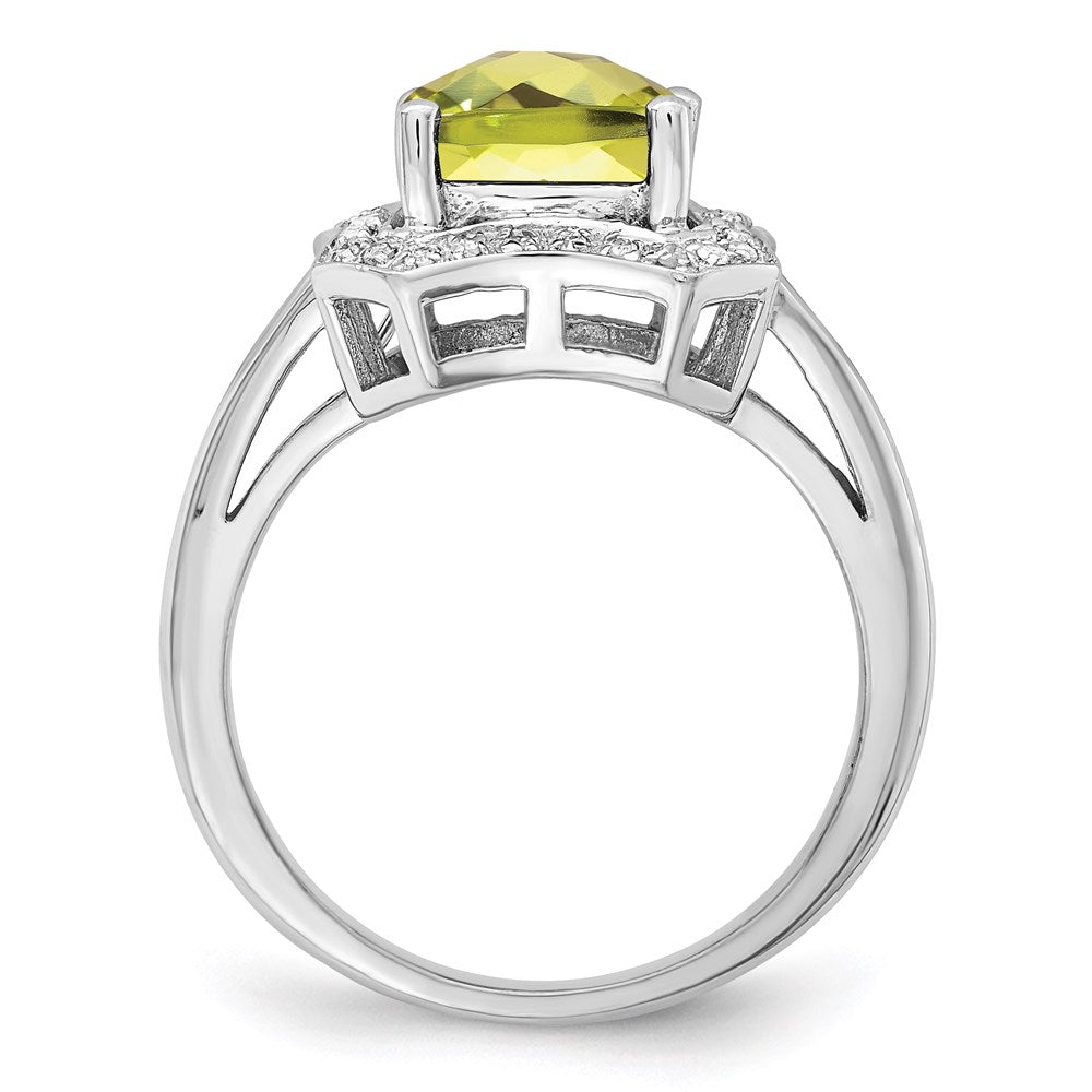 Sterlingsilber Rhodium Karo Schliff Zitrone Quarz & Diamant Ring (size 7 Nur)