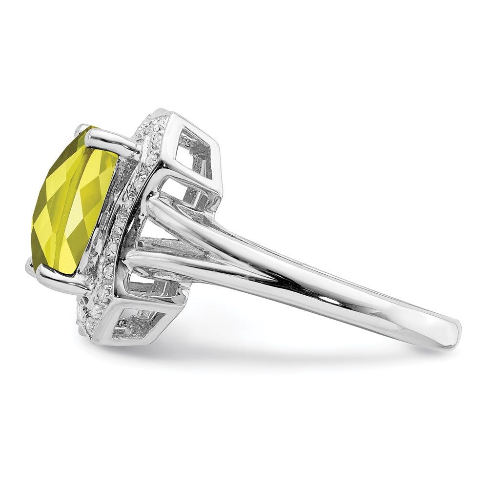 Sterlingsilber Rhodium Karo Schliff Zitrone Quarz & Diamant Ring (size 7 Nur)