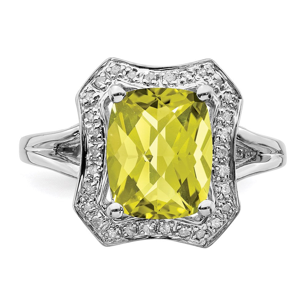 Sterlingsilber Rhodium Karo Schliff Zitrone Quarz & Diamant Ring (size 7 Nur)