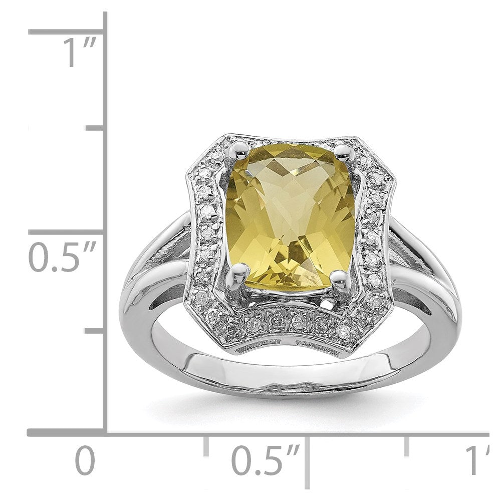 Sterlingsilber Rhodium Karo Schliff Zitrone Quarz & Diamant Ring (size 7 Nur)