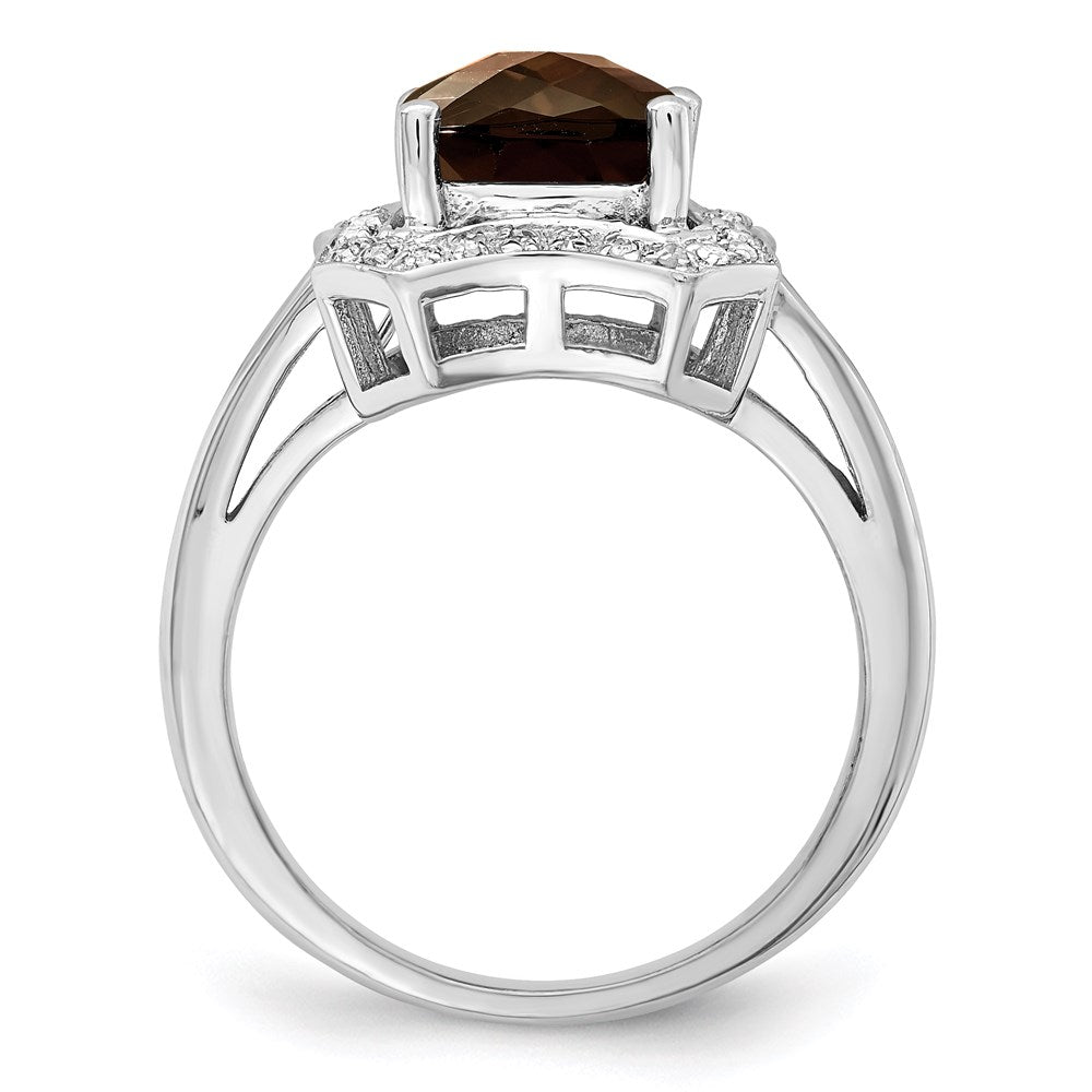 Sterlingsilber Rhodium Karo Schliff Rauch Quarz & Diamant Ring (size 7 Nur)
