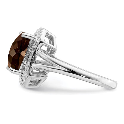 Sterlingsilber Rhodium Karo Schliff Rauch Quarz & Diamant Ring (size 7 Nur)