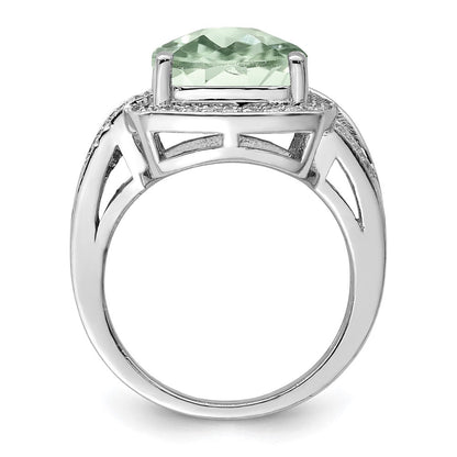 Sterlingsilber Rhodium Karo Schliff Grün Quarz & Diamant Ring (size 7 Nur)