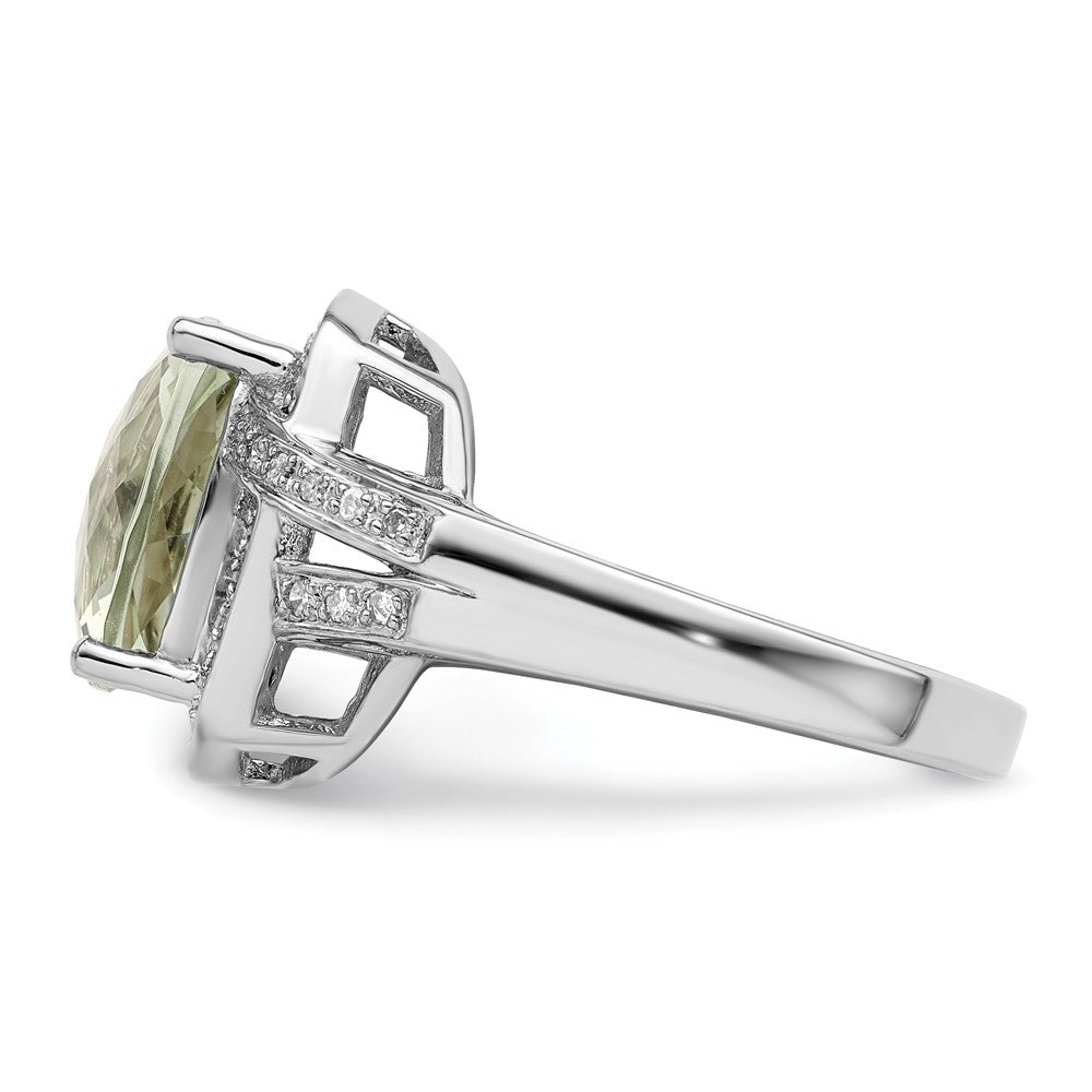 Sterlingsilber Rhodium Karo Schliff Grün Quarz & Diamant Ring (size 7 Nur)