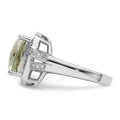 Sterlingsilber Rhodium Karo Schliff Grün Quarz & Diamant Ring (size 7 Nur)