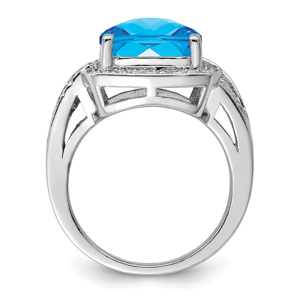 Sterlingsilber Rhodium Karo Schliff Schweizer Blautopas & Diamant Ring (size 7 Nur)