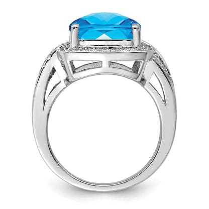 Sterlingsilber Rhodium Karo Schliff Schweizer Blautopas & Diamant Ring (size 7 Nur)