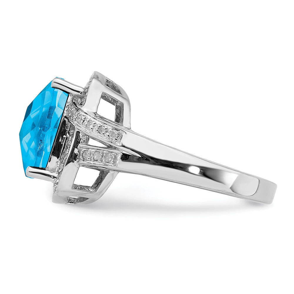 Sterlingsilber Rhodium Karo Schliff Schweizer Blautopas & Diamant Ring (size 7 Nur)