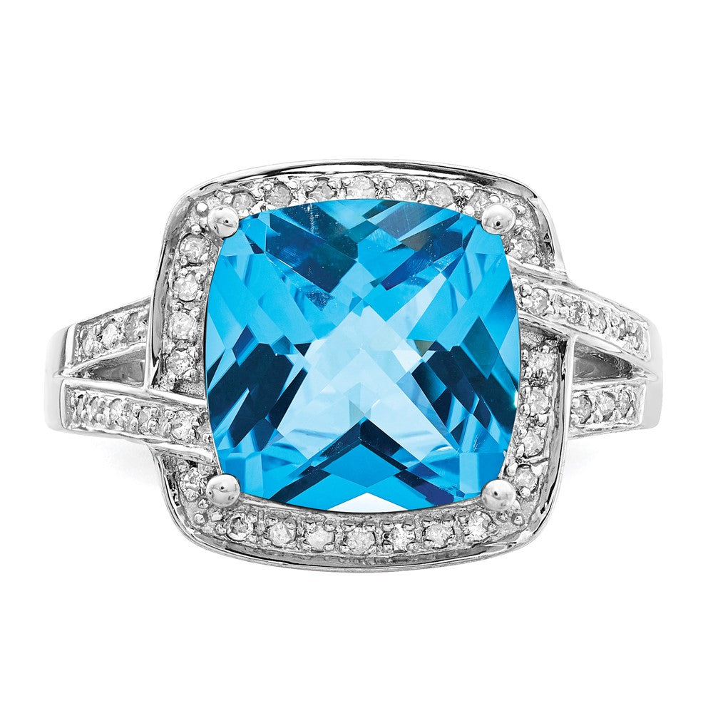 Sterlingsilber Rhodium Karo Schliff Schweizer Blautopas & Diamant Ring (size 7 Nur)