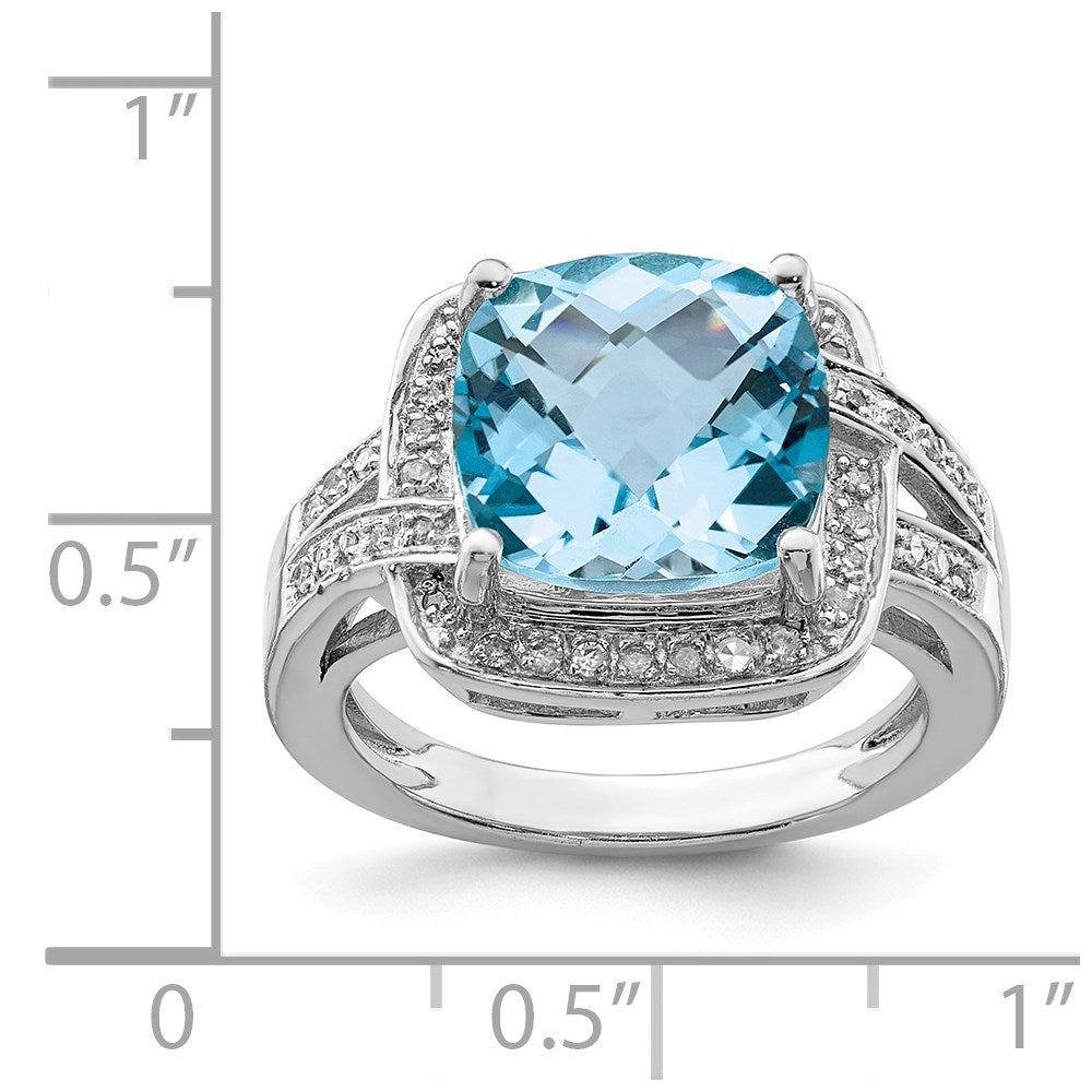 Sterlingsilber Rhodium Karo Schliff Schweizer Blautopas & Diamant Ring (size 7 Nur)