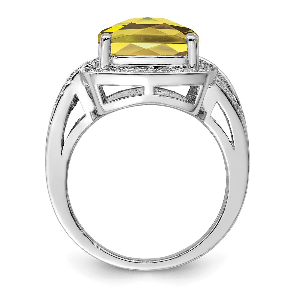 Sterlingsilber Rhodium Karo Schliff Zitrone Quarz & Diamant Ring