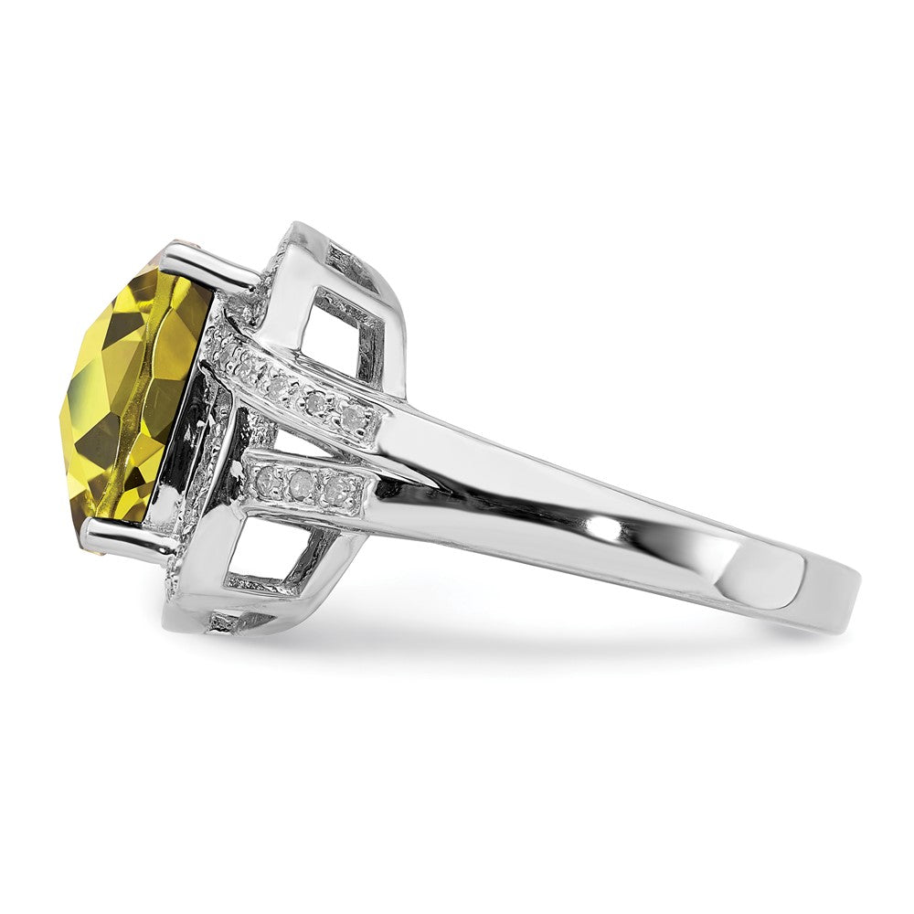 Sterlingsilber Rhodium Karo Schliff Zitrone Quarz & Diamant Ring