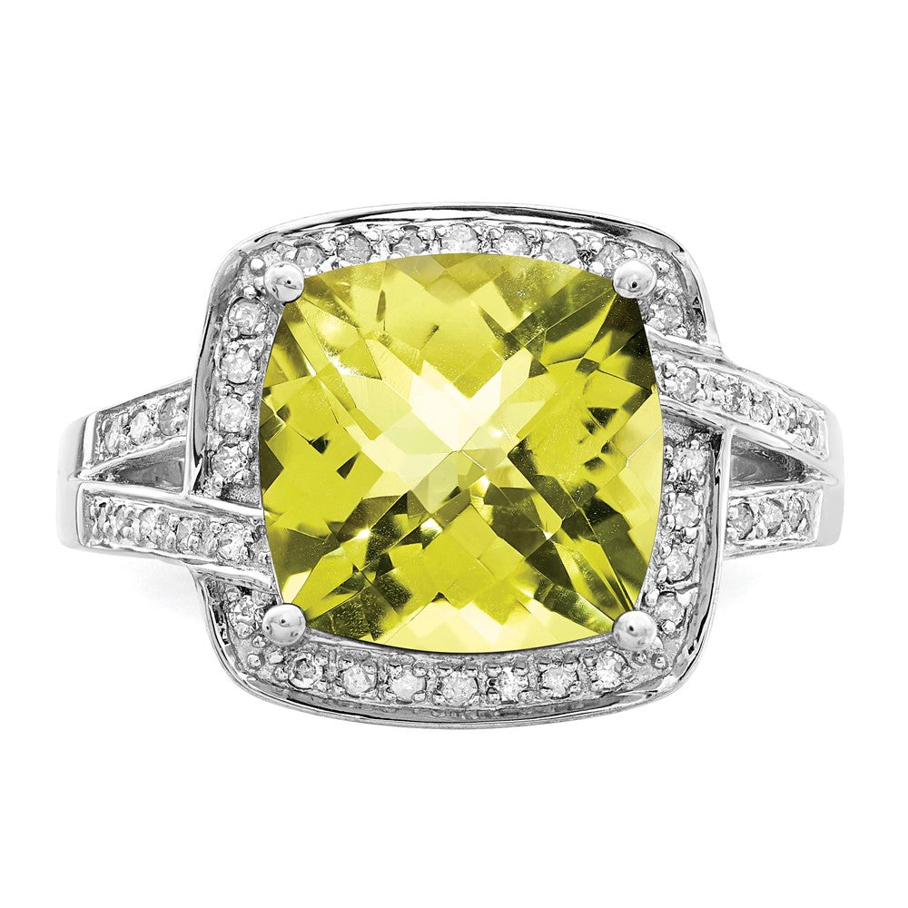 Sterlingsilber Rhodium Karo Schliff Zitrone Quarz & Diamant Ring