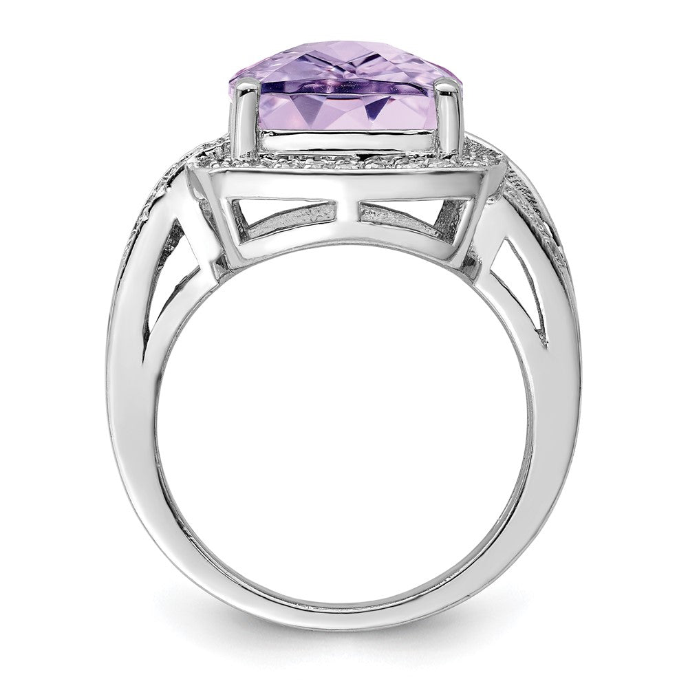 Sterlingsilber Rhodium Karo Schliff Rosa Quarz & Diamant Ring (size 7 Nur)
