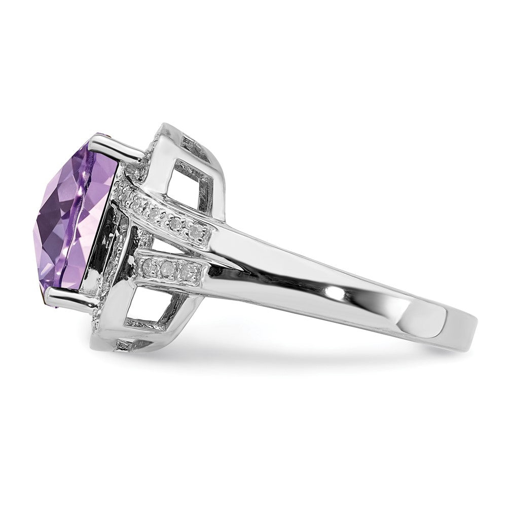 Sterlingsilber Rhodium Karo Schliff Rosa Quarz & Diamant Ring (size 7 Nur)