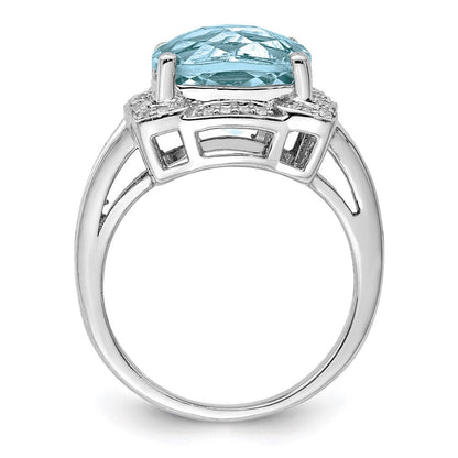 Sterlingsilber Rhodium Karo Schliff Himmel Blautopas & Diamant Ring (size 5 Nur)