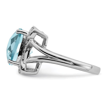 Sterlingsilber Rhodium Karo Schliff Himmel Blautopas & Diamant Ring (size 5 Nur)