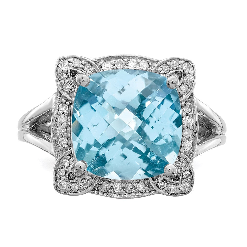 Sterlingsilber Rhodium Karo Schliff Himmel Blautopas & Diamant Ring (size 5 Nur)