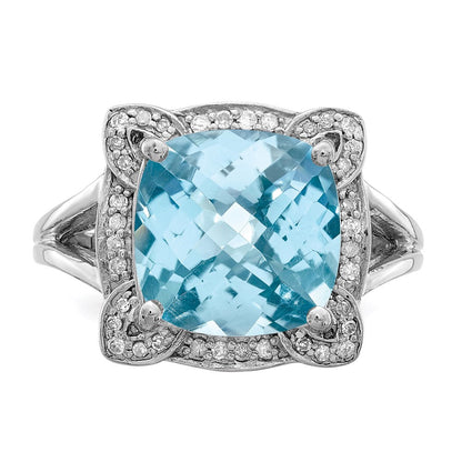Sterlingsilber Rhodium Karo Schliff Himmel Blautopas & Diamant Ring (size 5 Nur)