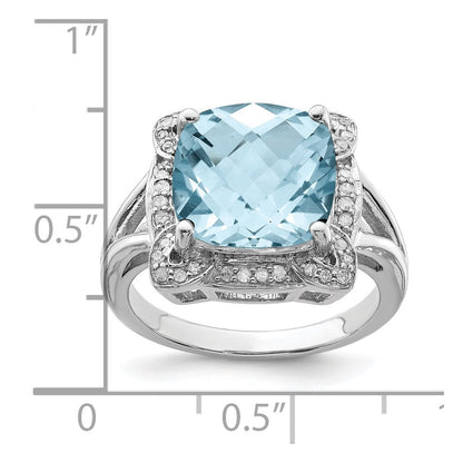 Sterlingsilber Rhodium Karo Schliff Himmel Blautopas & Diamant Ring (size 5 Nur)