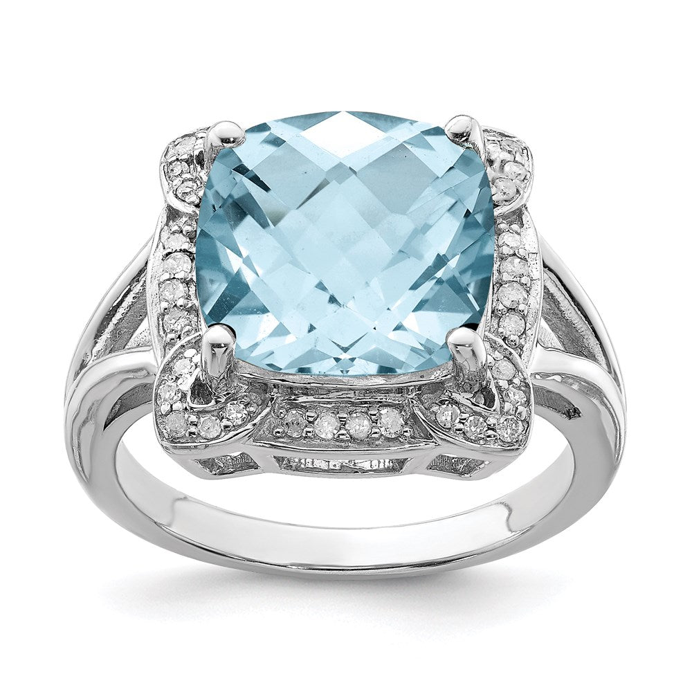 Sterlingsilber Rhodium Karo Schliff Himmel Blautopas & Diamant Ring (size 5 Nur)