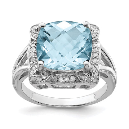 Sterlingsilber Rhodium Karo Schliff Himmel Blautopas & Diamant Ring (size 5 Nur)