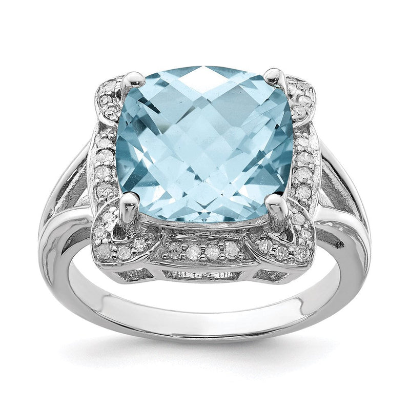 Sterlingsilber Rhodium Karo Schliff Himmel Blautopas & Diamant Ring (size 5 Nur)