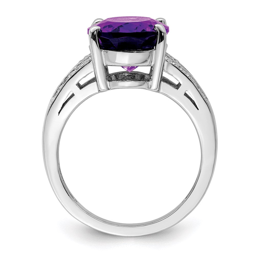 Sterlingsilber Rhodiniert Oval Amethyst & Diamant Ring (size 7 Nur)