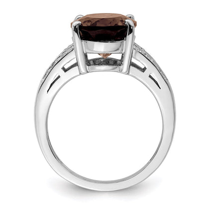 Sterlingsilber Rhodium Oval Rauch Quarz & Diamant Ring (size 7 Nur)