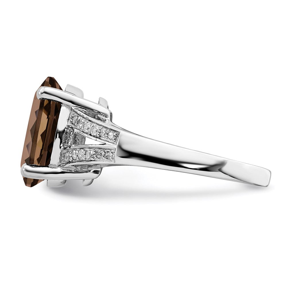 Sterlingsilber Rhodium Oval Rauch Quarz & Diamant Ring (size 7 Nur)