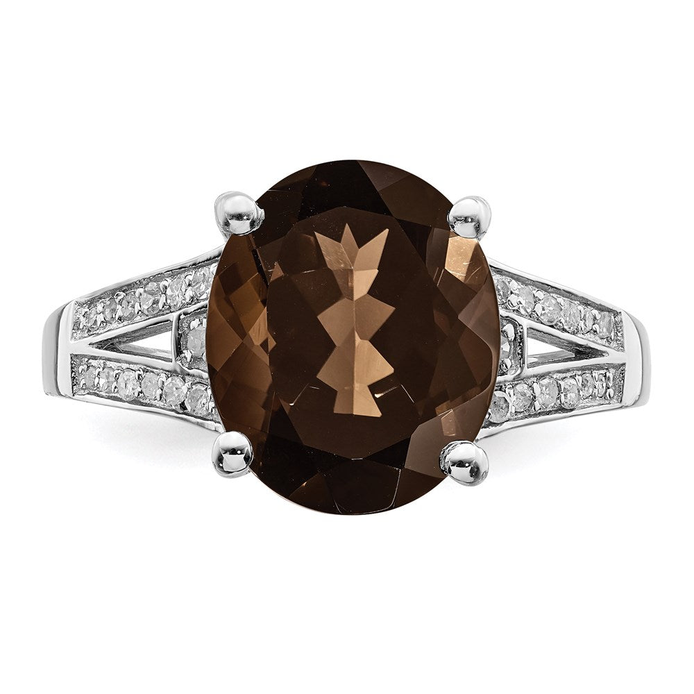 Sterlingsilber Rhodium Oval Rauch Quarz & Diamant Ring (size 7 Nur)
