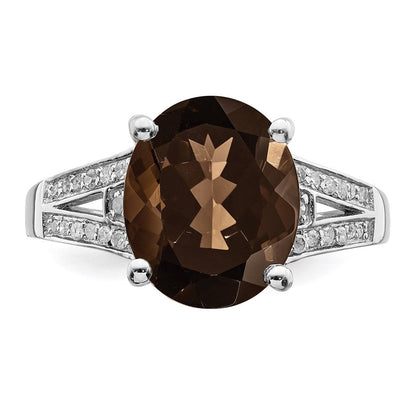 Sterlingsilber Rhodium Oval Rauch Quarz & Diamant Ring (size 7 Nur)
