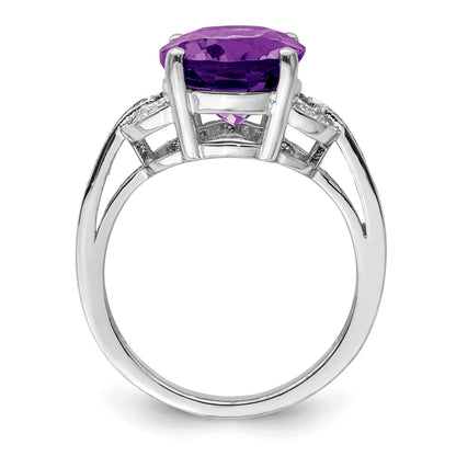 Sterlingsilber Rhodiniert Amethyst & Diamant Ring