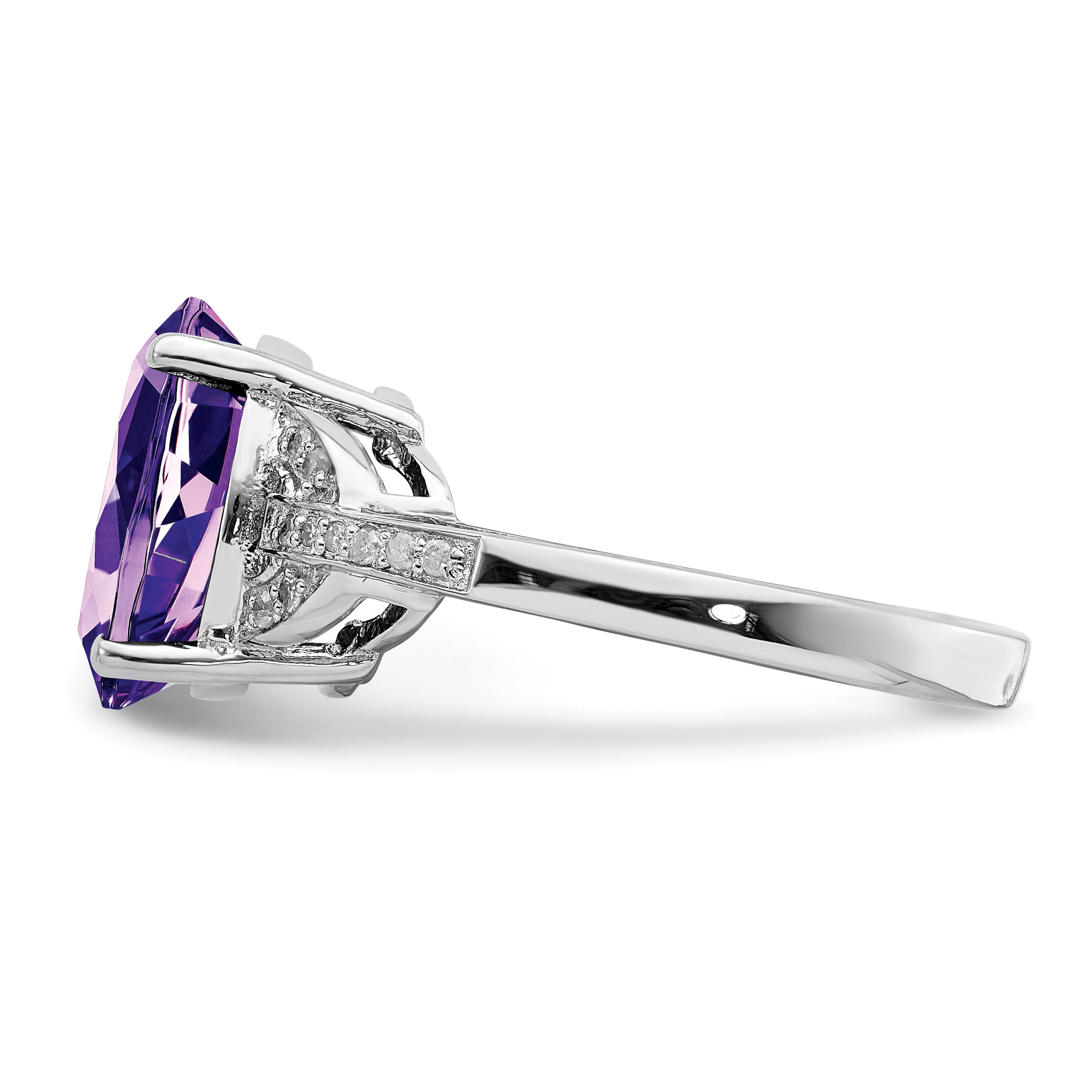Sterlingsilber Rhodiniert Amethyst & Diamant Ring