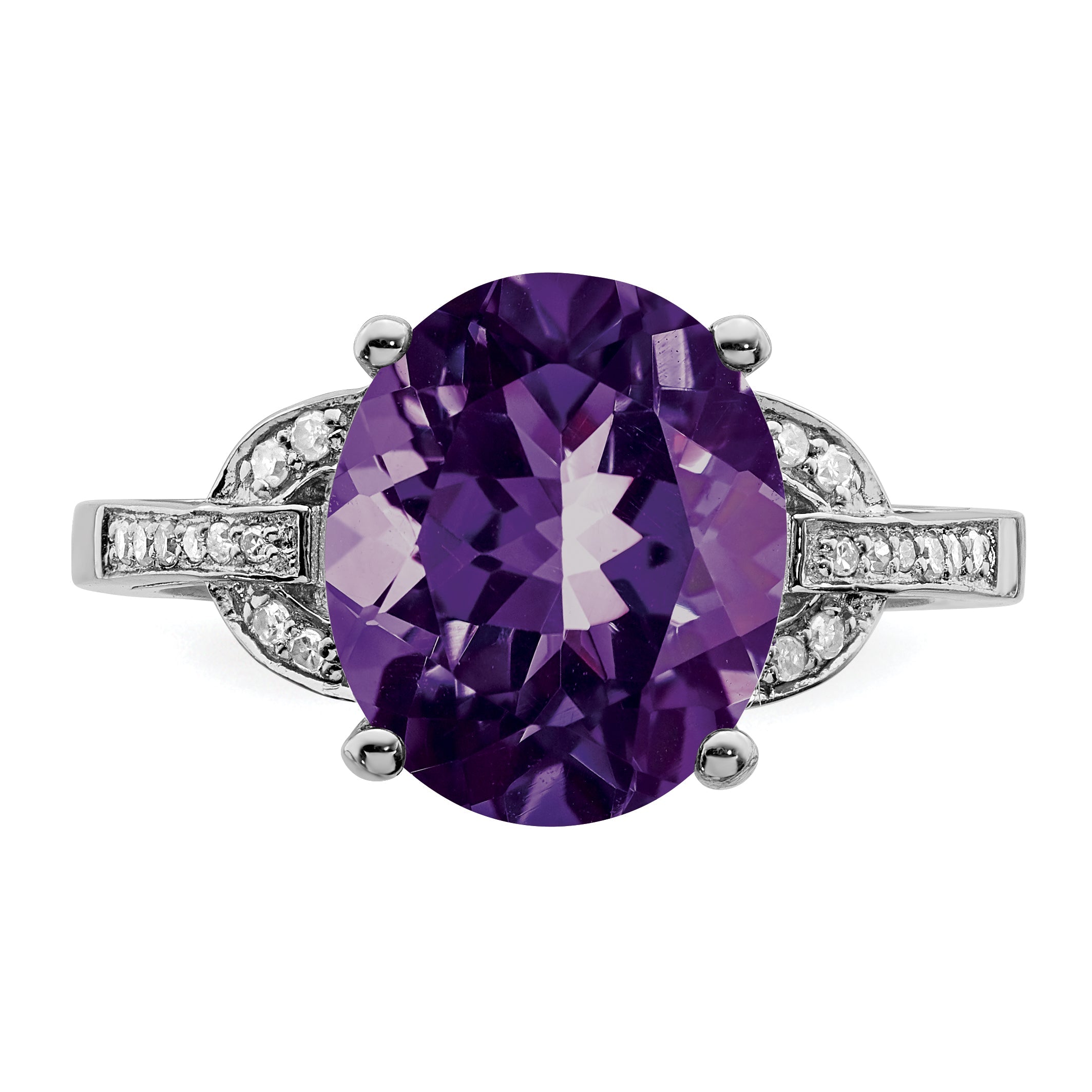 Sterlingsilber Rhodiniert Amethyst & Diamant Ring