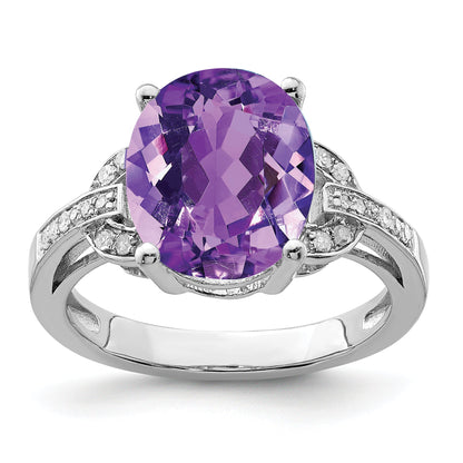 Sterlingsilber Rhodiniert Amethyst & Diamant Ring