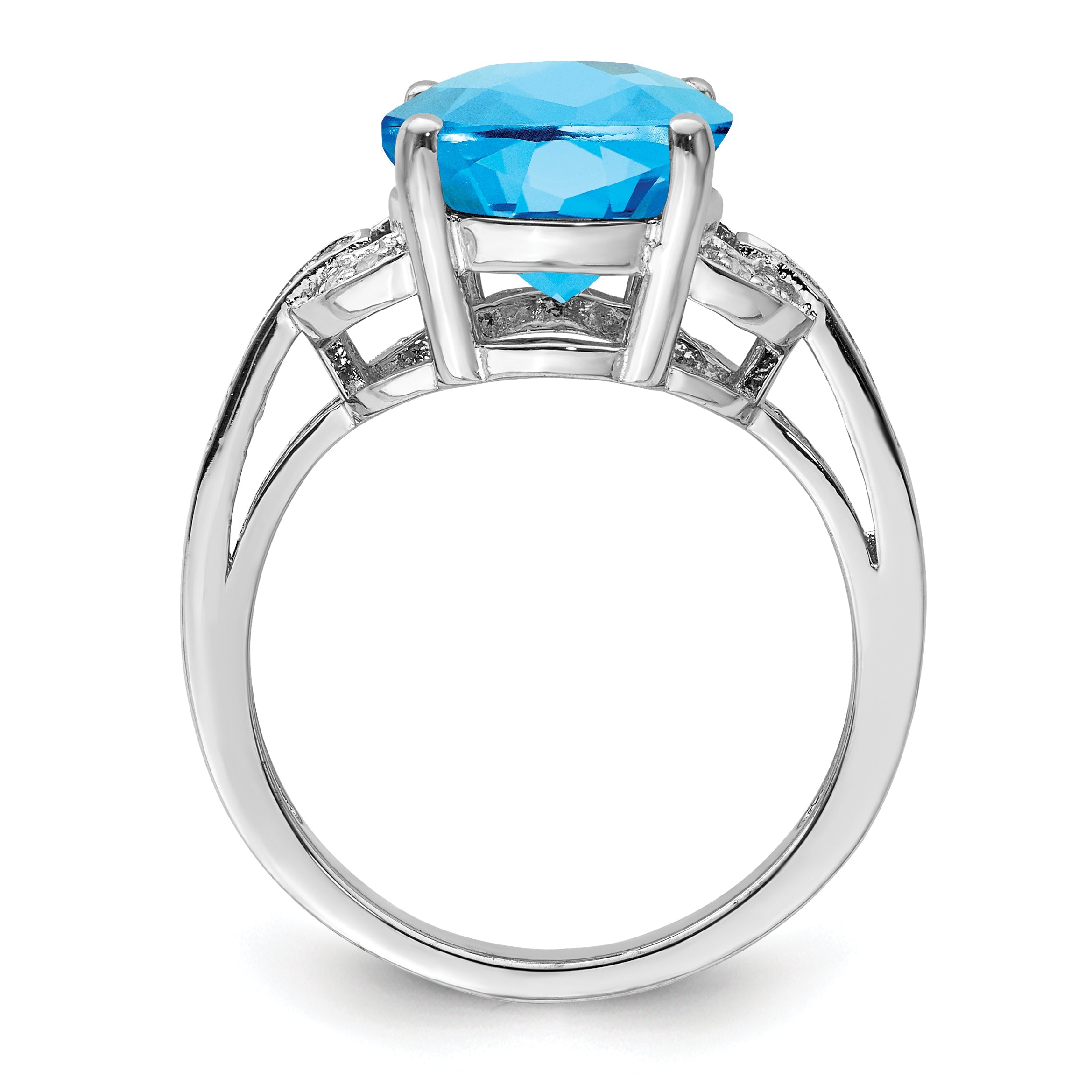 Sterlingsilber Rhodium Schweizer Blautopas & Diamant Ring