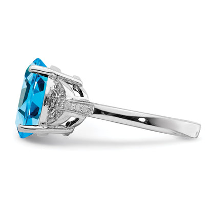 Sterlingsilber Rhodium Schweizer Blautopas & Diamant Ring