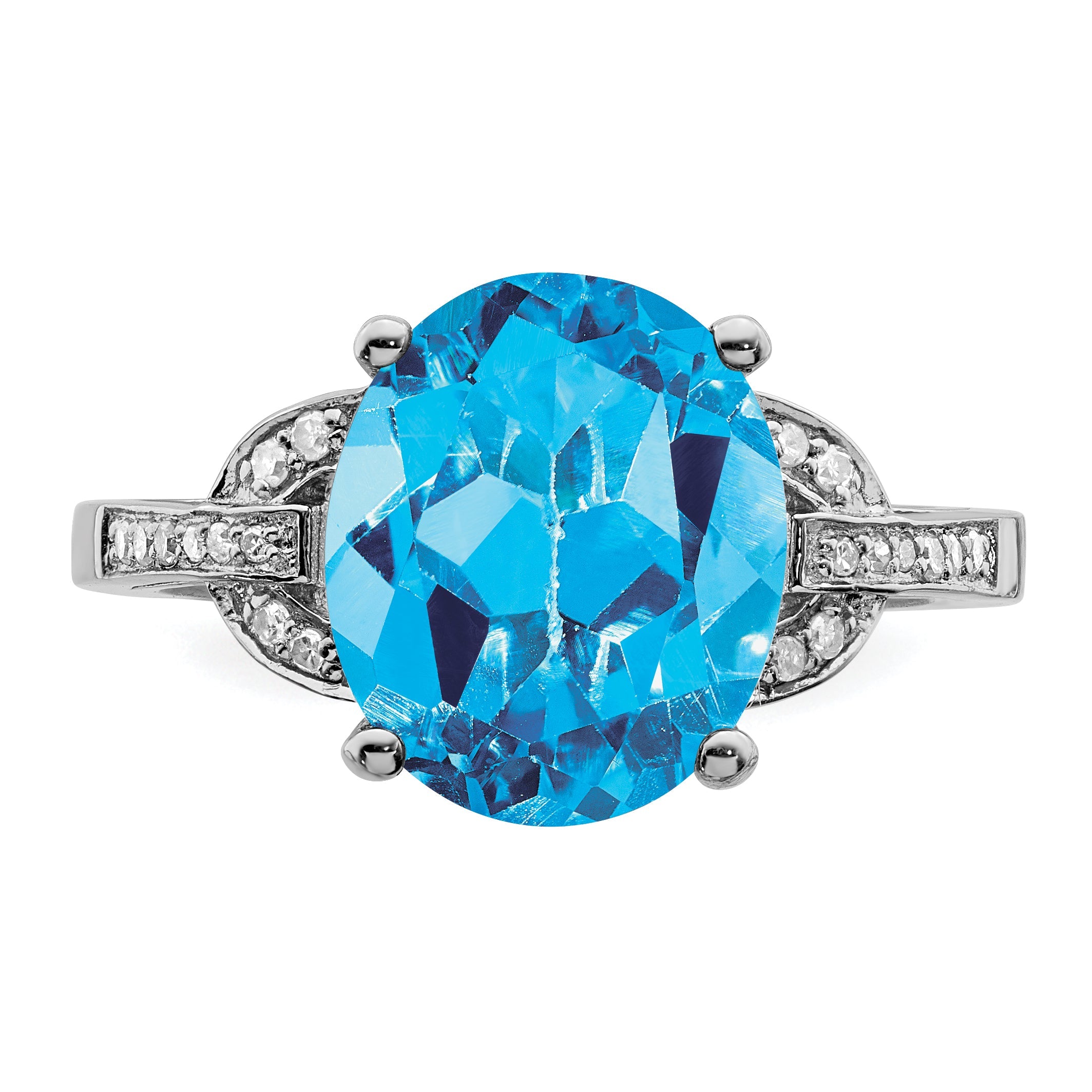 Sterlingsilber Rhodium Schweizer Blautopas & Diamant Ring