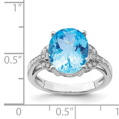 Sterlingsilber Rhodium Schweizer Blautopas & Diamant Ring