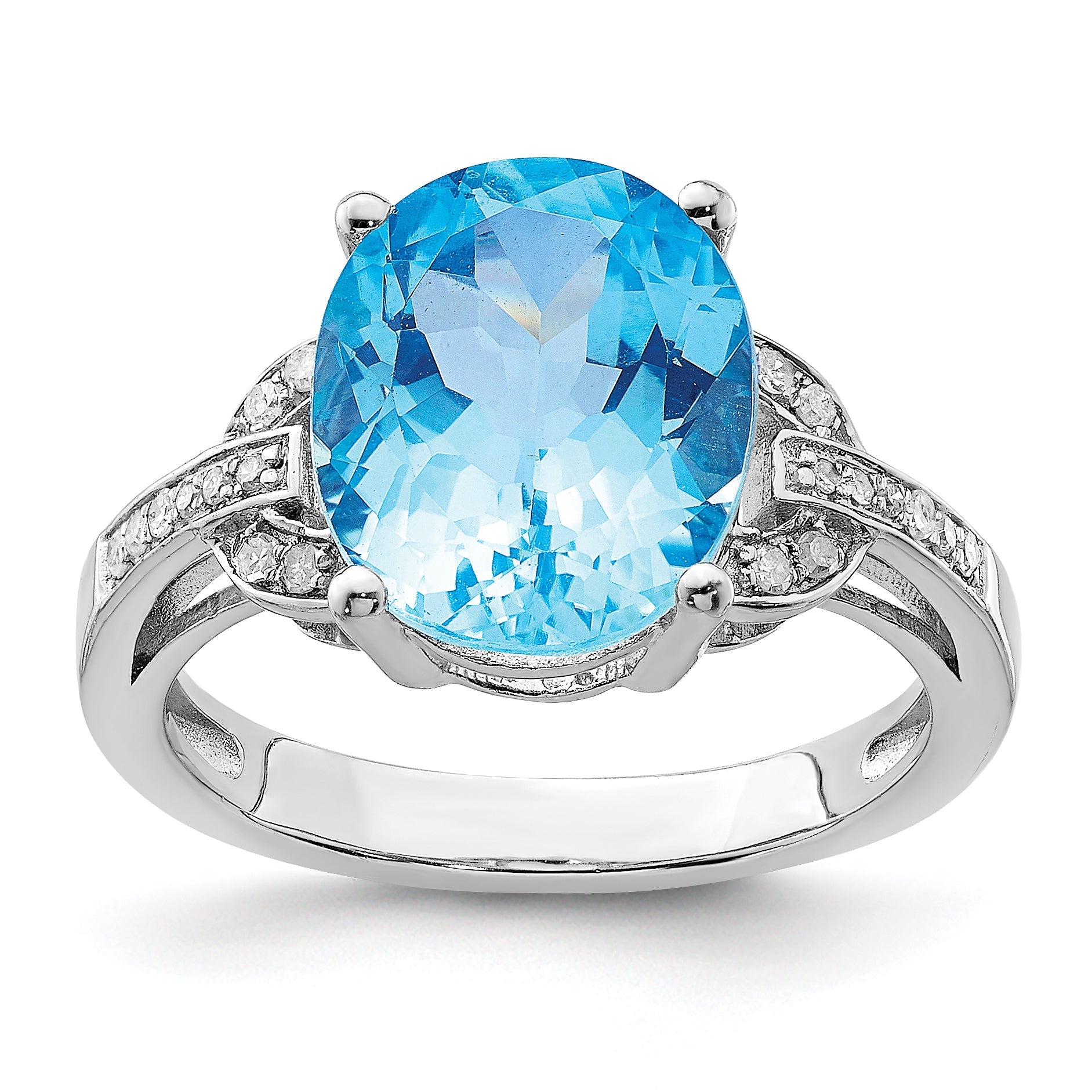 Sterlingsilber Rhodium Schweizer Blautopas & Diamant Ring