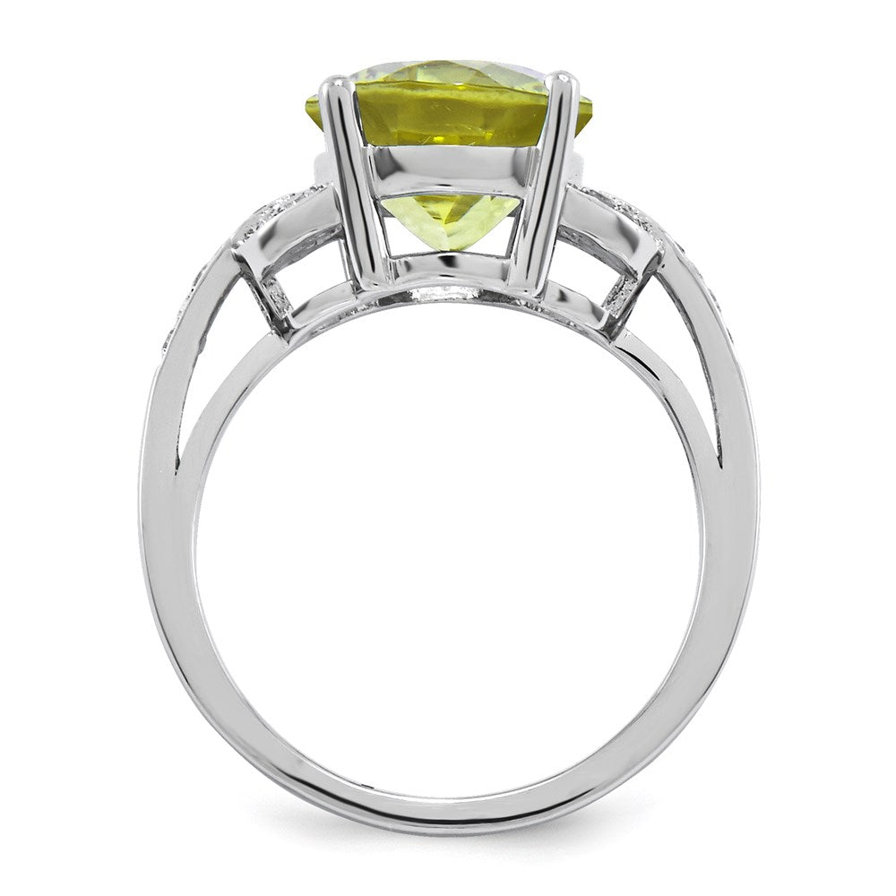 Sterlingsilber Rhodiniert Oval Zitrone Quarz & Diamant Ring (size 7 Nur)