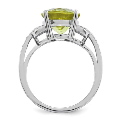 Sterlingsilber Rhodiniert Oval Zitrone Quarz & Diamant Ring (size 7 Nur)