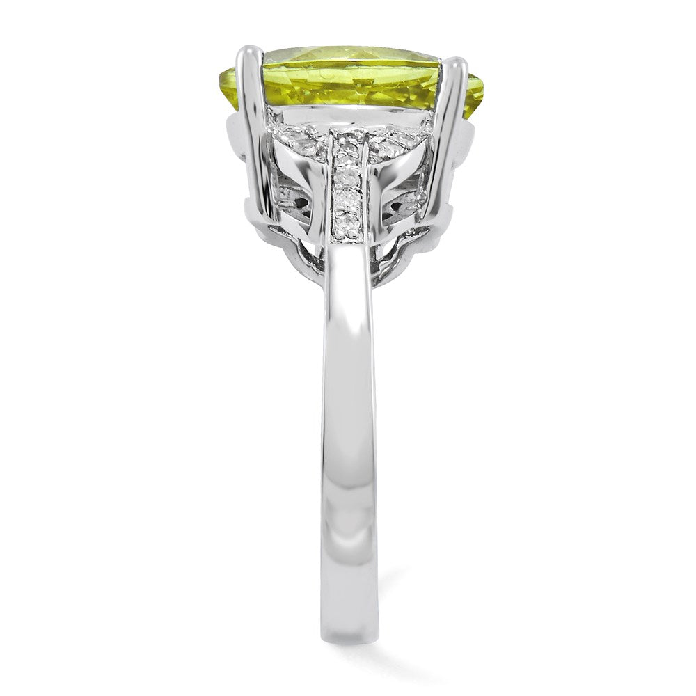 Sterlingsilber Rhodiniert Oval Zitrone Quarz & Diamant Ring (size 7 Nur)